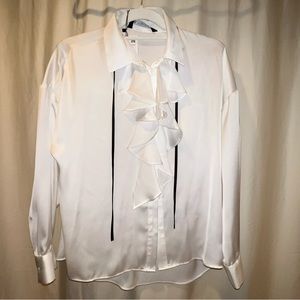Zara Size Small White Ruffle Button Down Shirt